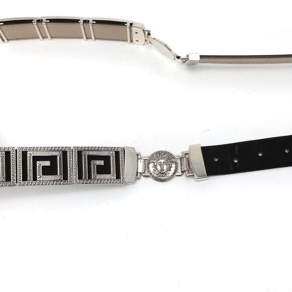 Vintage Avanti Leather Medusa Head Belt Silver Chain Black Italy Metal Hardware - Picture 12 of 13